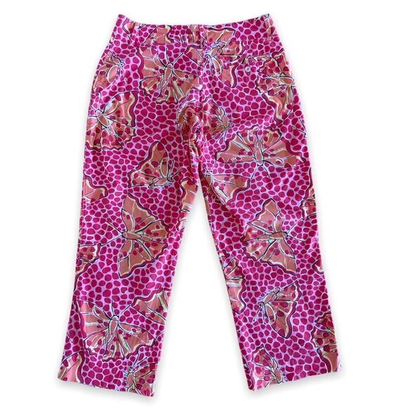 𝅺women’s Vintage Lilly Pulitzer Liza Capri Crop Pants Butterfly Print Size 2 - Picture 2 of 7